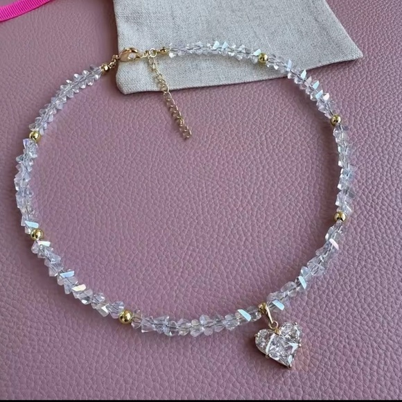 Anthropologie Jewelry - Silver Heart Crystal Necklace